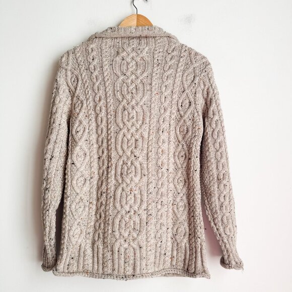 Aran Mor Oatmeal Beige Asymmetrical Wrap Merino Wool Cardigan M - Picture 6 of 9